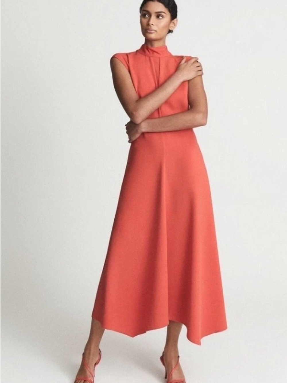 Reiss Coral Tie-Back Midi Dress